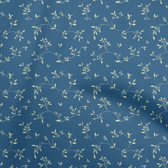oneOone Polyester Spandex Medium Blue Fabric Floral Sewing Material Print Fabric By The Yard 56 Inch Wide