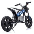thumbnail image 6 of 24V Kids Electric Dirt Bike, 300W Motorcycle for Big Kids Ages 6-12, 13 MPH, 14" Inflatable Tires, Twist Grip Throttle, Rear Spring Suspension, Key Start, Bluetooth, Blue, 6 of 11