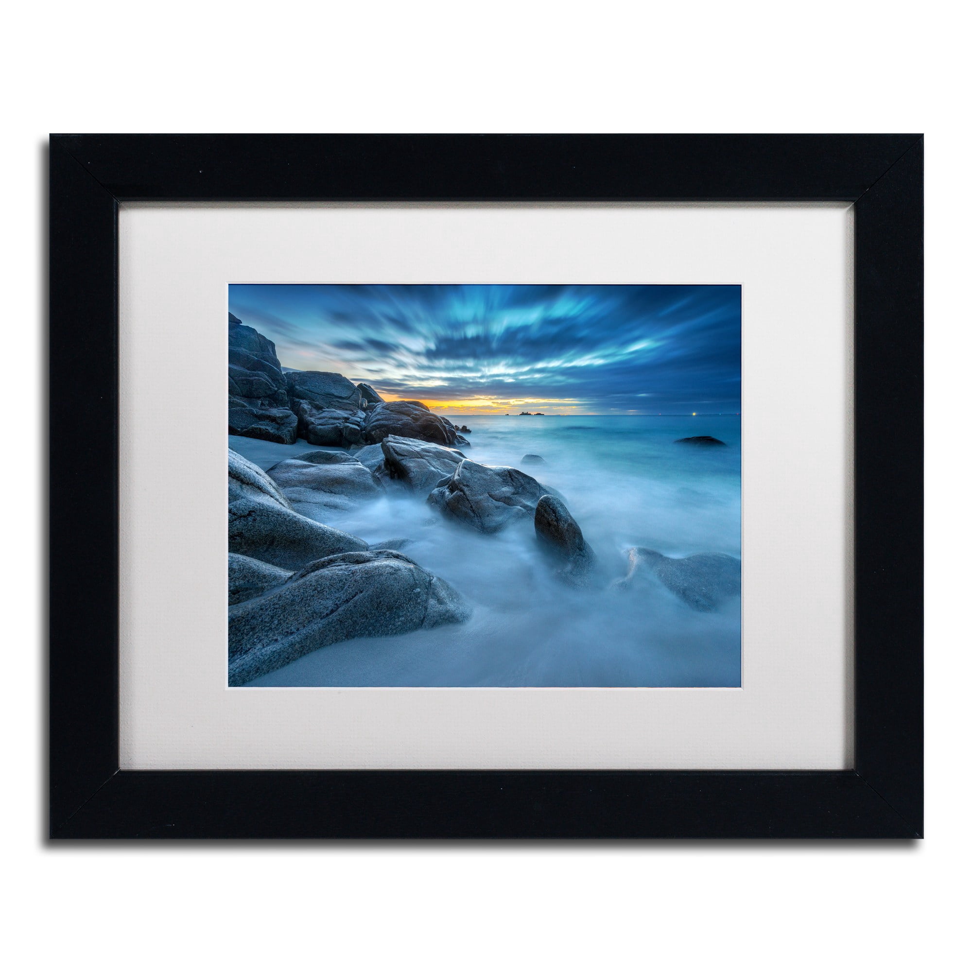 Trademark Fine Art "Blue Hour for a Blue Ocean" Canvas Art by Mathieu Rivrin, White Matte, Black Frame