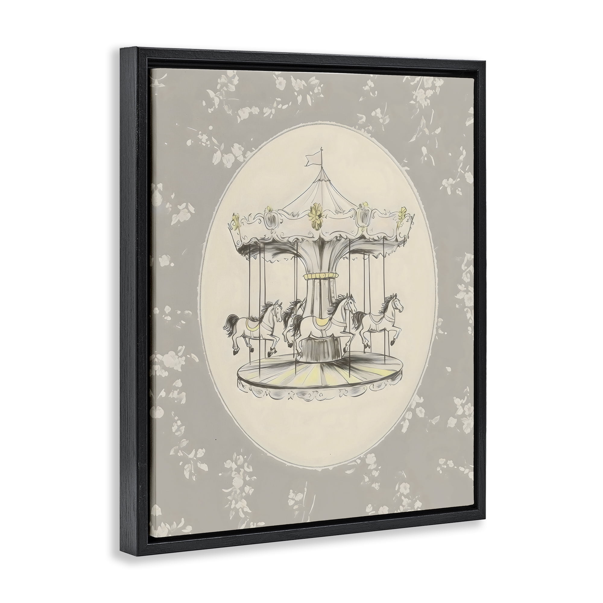 Stupell Industries Gentle Floral Carousel Black Framed Floater Canvas Wall Art, design by Arlington Prints