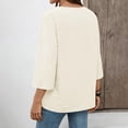 thumbnail image 6 of Women's Cotton Linen 3/4 Sleeve V Neck Lace Blouse Loose Fit Casual, 6 of 8
