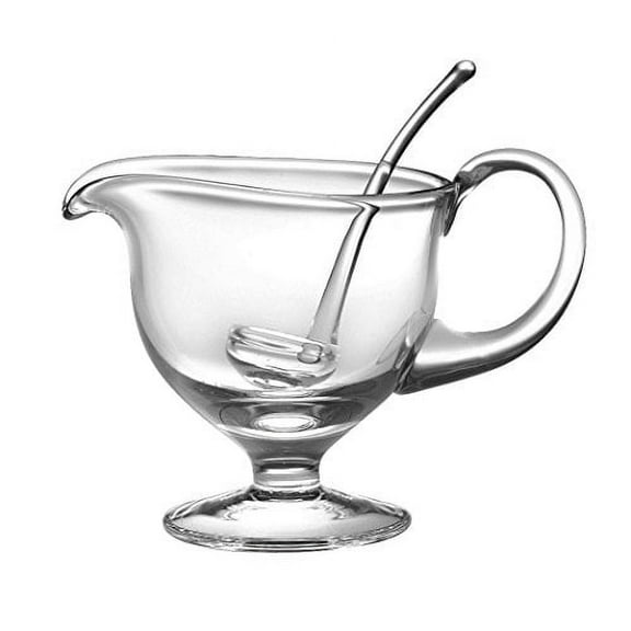 Barski - 2-Piece Glass Gravy Boat with Ladle, 12.5 oz, 8.5"L x 5"H, Handmade, European Quality, Dishwasher Safe