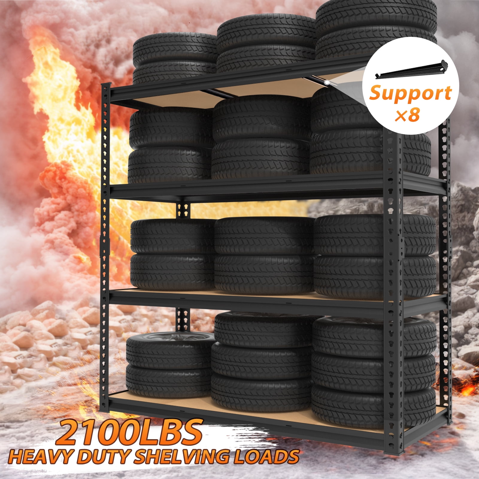 Ktaxon 4 Tier 48" W Shelving Rack for Garage & Industrial Heavy Duty,  2200LBS Adjustable Metal Tough Shelves Gloved Rubber Hammer, 48" W x 60" H x 18" D