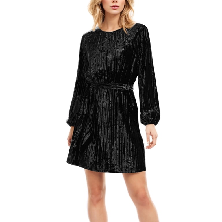 MIUOWANP Fall Dresses for Women long Women's Long Sleeved Round Neck Loose  Lace Up Short Dress - Walmart.com