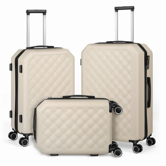 3 Piece Hardshell Suitcase Spinner with TSA Lock, Tan Beige
