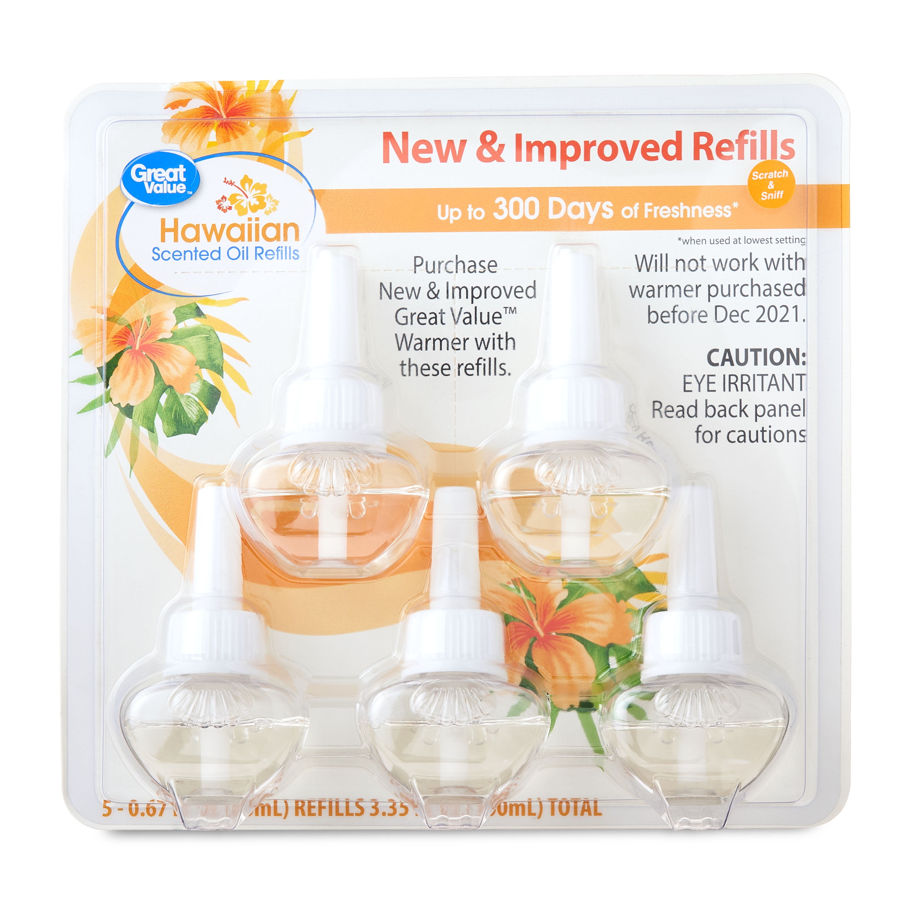 Great Value Scented Oil Refills, Hawaiian, 5 Count