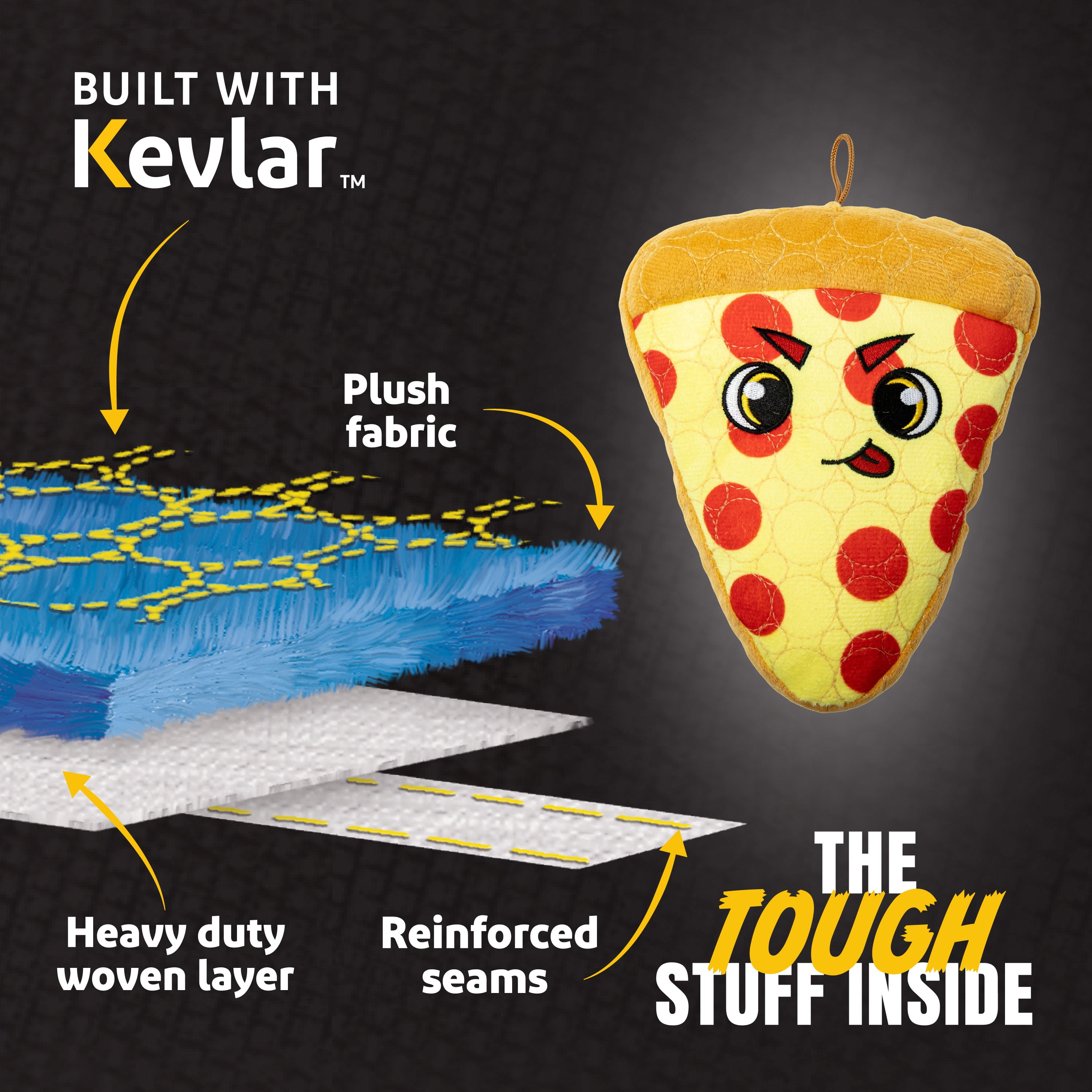 Bite Force Durable Pizza Shaped Plush Dog Toy, Multi Layered and Reinforced Dog Toys for Aggressive Chewers