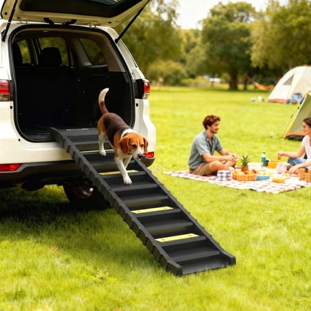 PawHut Dog Stairs for Car Truck SUV, Foldable Dog Ramp for Large Medium Small Dogs, Folding Pet Stairs with Non-slip Strips & Pads, Black