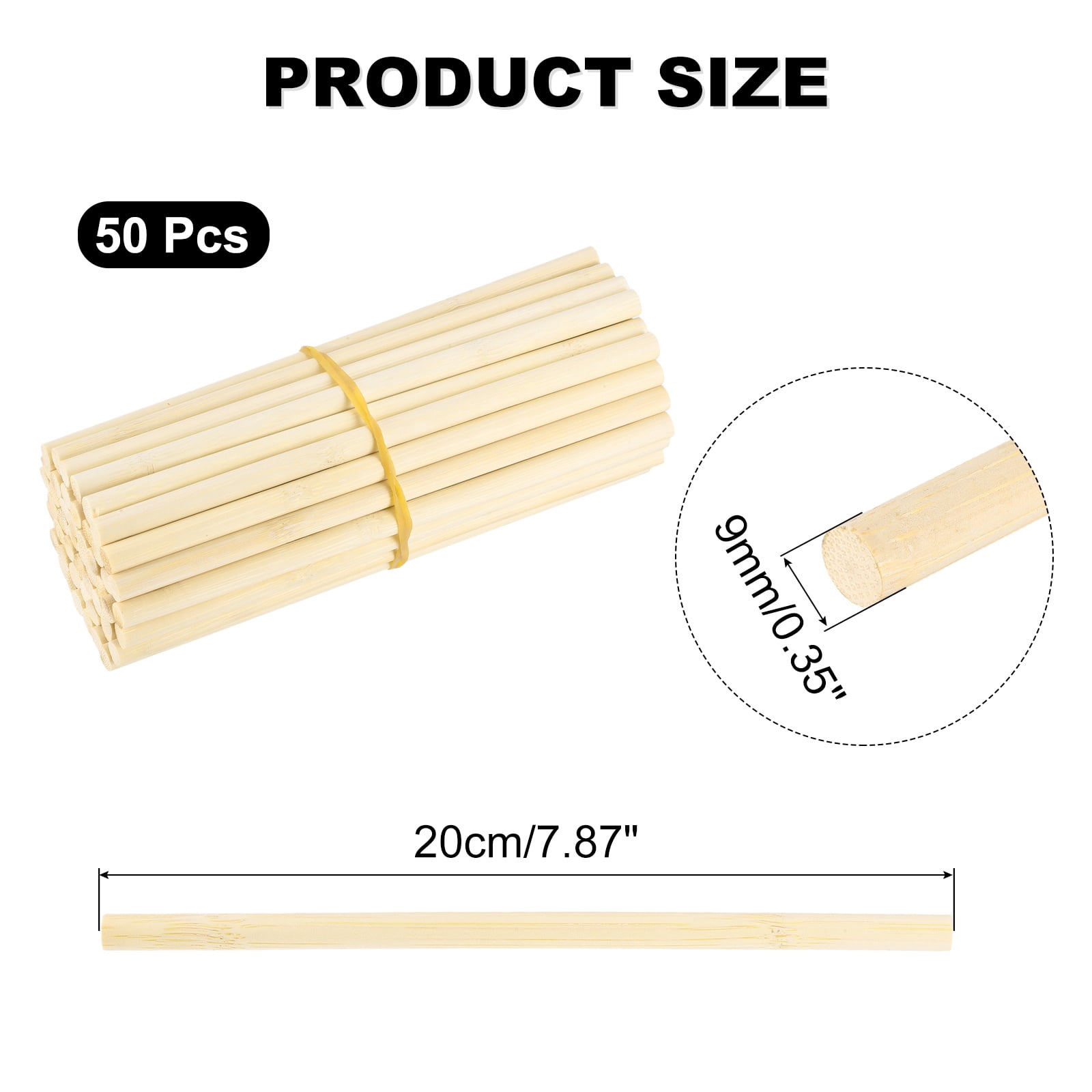 Uxcell Wooden Dowel Rods, 11/32 x 8 Inch Round Dowel Rod Wood Sticks Bamboo Stick for Arts Crafts Photo Booth Props DIY Building Model, 50 Pack