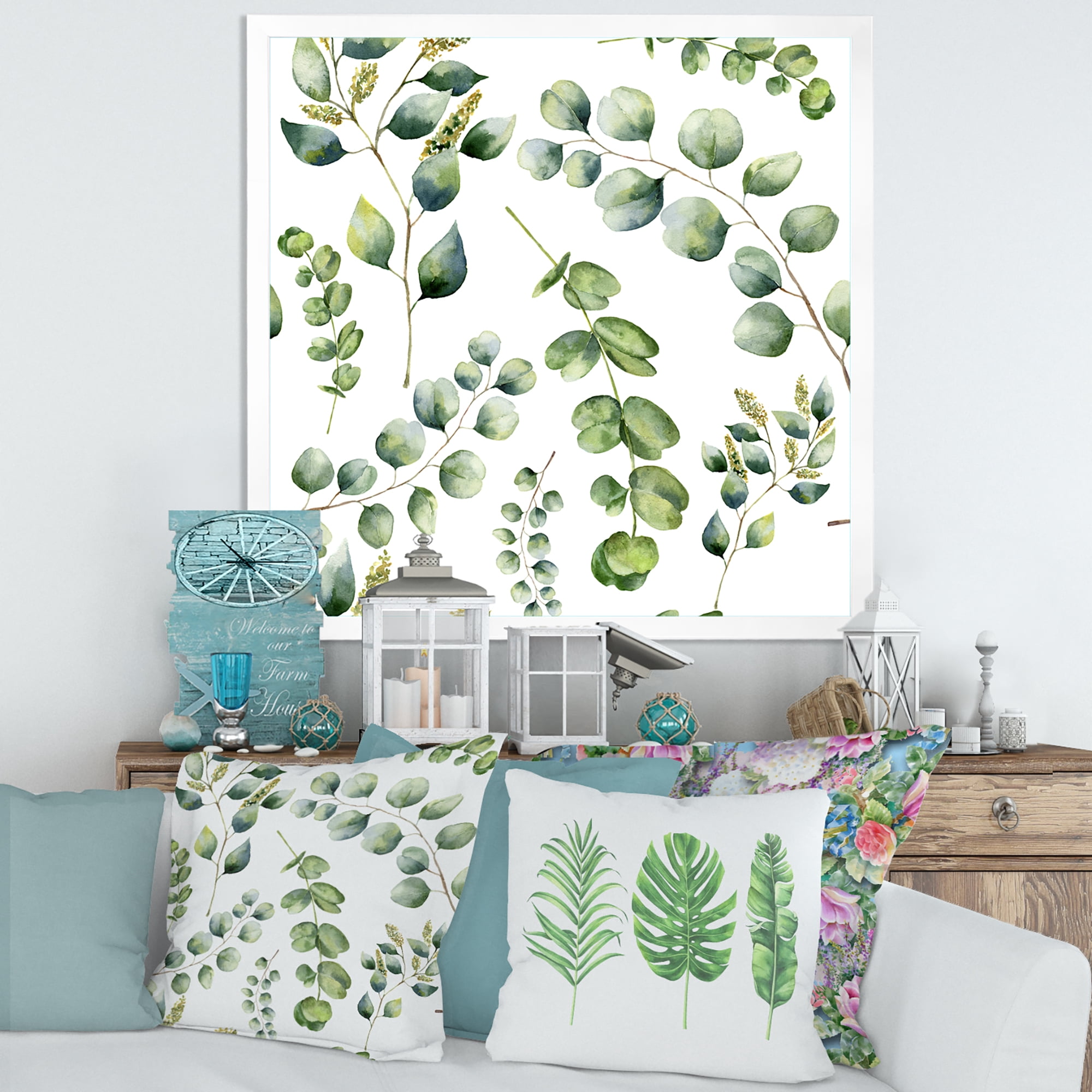 Designart 'Green Eucalyptus Plant Branches III' Traditional Framed Art Print