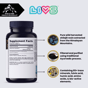 LIVS Men's Shilajit Capsules, 1000mg Himalayan Extract, 50% Fulvic Acid, Energy & Immune Support, Vegan, 90 Count (45 Servings)