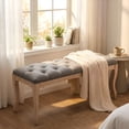 thumbnail image 2 of S-HOME Upholstered End of Bed Bench in Design with Carving, Linen Material, Perfect for Foyer，Grey, 2 of 11