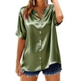 thumbnail image 2 of NuoCaiYun Womens Satin Blouse Short Sleeve Silk Tops Casual Button Down Shirts Business Casual Work Tshirt Outfits, 2 of 6