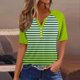 thumbnail image 1 of Fiudx Ofertas Flash Del Día Solo En Línea Top de Manga Corta con Cuello En V y Estampado de Rayas Degradado de Color Sólido con Botones para Mujer, 1 of 5