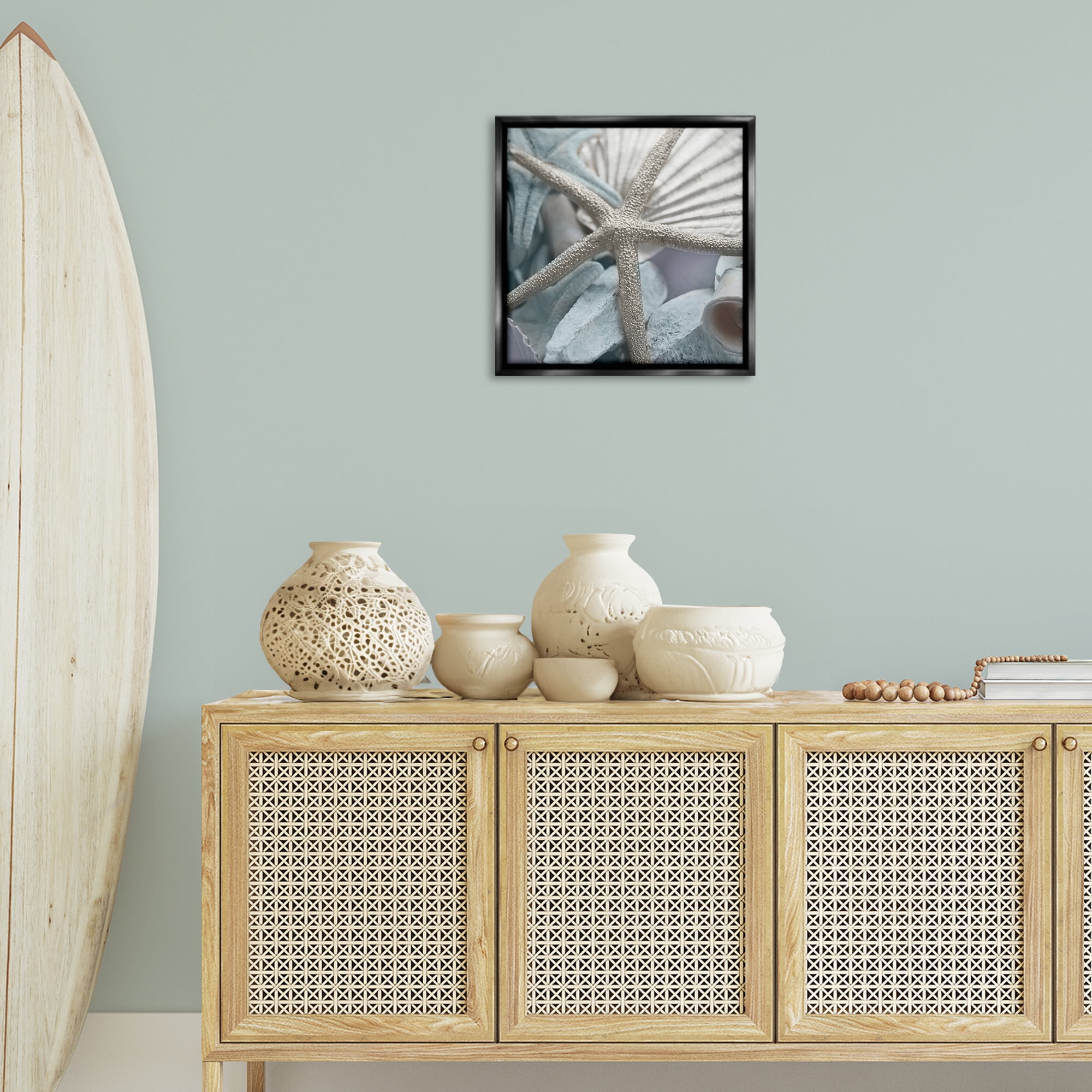 Stupell Industries Seashells & Starfish Nautical & Beach Photography Black Floater Framed Canvas Art Print Wall Art, 18 x 18