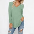 thumbnail image 2 of Fgnfyis T Shirts For Women Casual Long Sleeve Crewneck Basic Solid Color Top Everyday Comfort Versatile Layering Womens Long Sleeve Tops Light Green L, 2 of 5