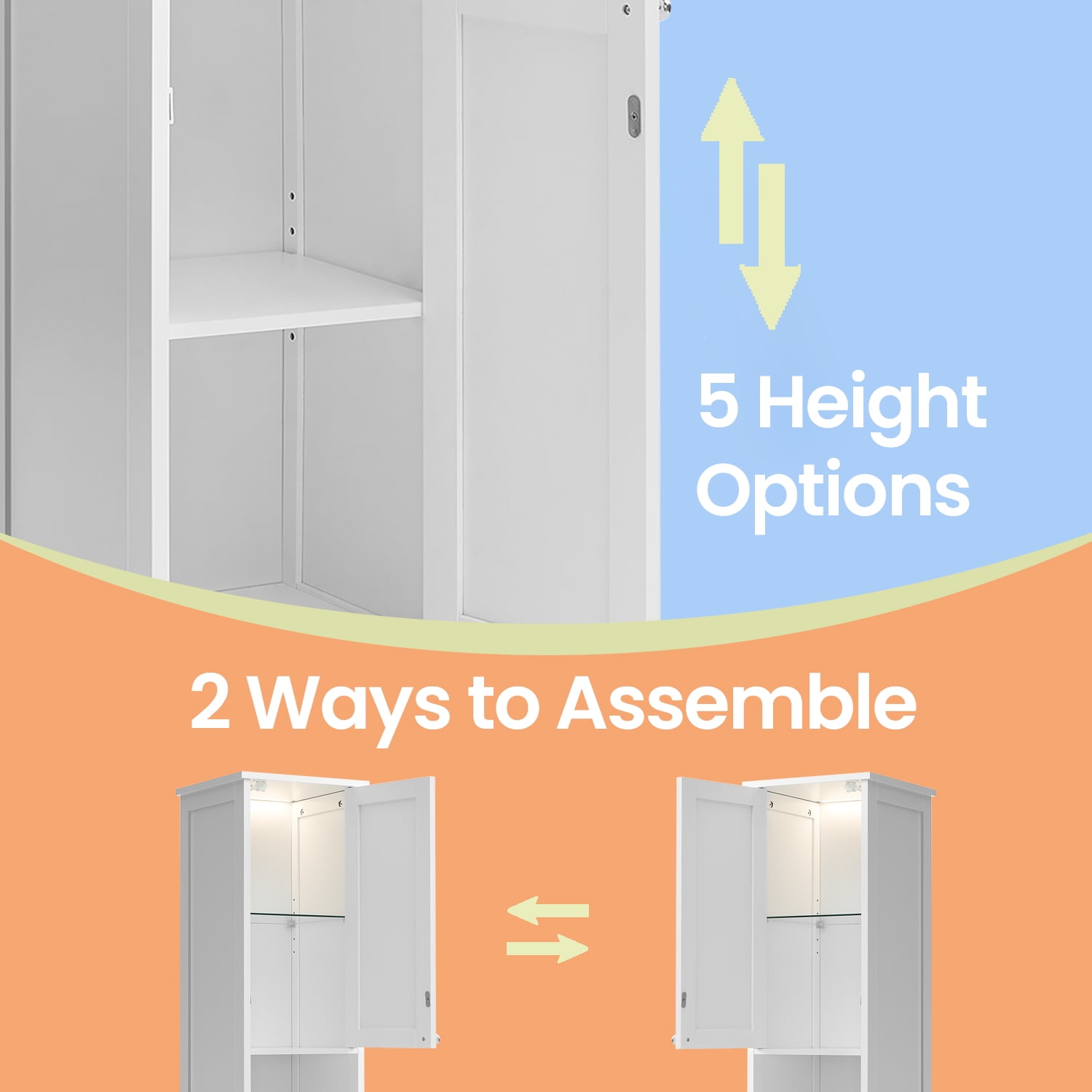 LEDREM Bathroom Storage Cabinet 67" Tall Narrow Wooden Freestanding Cabinet with Automatic Door Lights, Adjustable Shelves,White