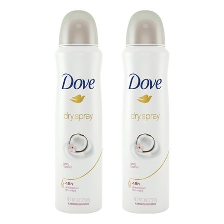 (2 Pack) Dove Dry Spray, Antiperspirant Deodorant, Caring Coconut, 3.8
