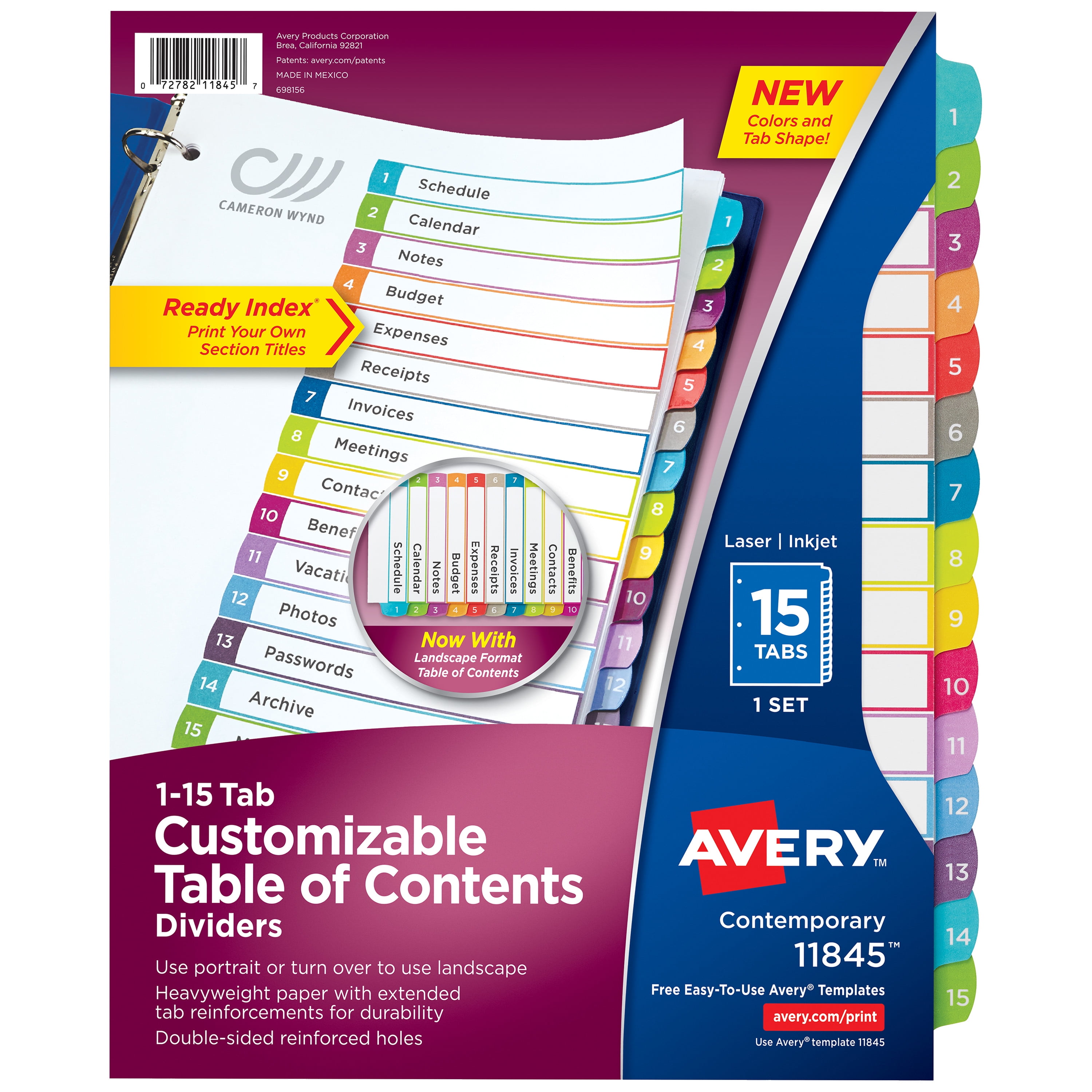 Avery Ready Index TOC Paper Divider, Color, 15-Tab (11845)