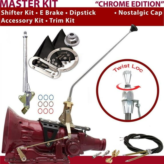 American Shifter C4 Shifter Kit Chrome 16 in. E Brake Cable Trim Kit Dipstick for F7675