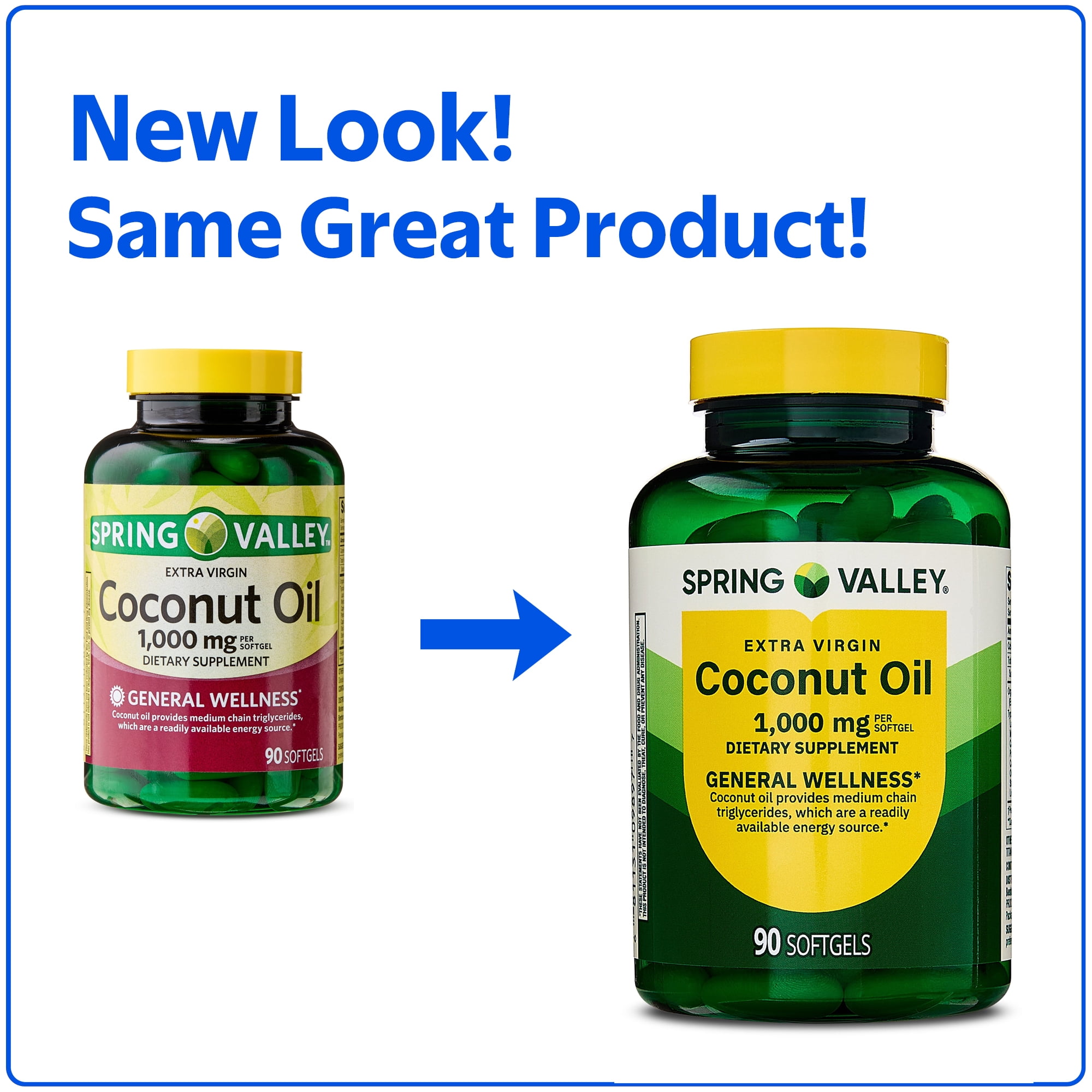 Spring Valley Extra Virgin Coconut Oil General Health & Wellness Dietary Supplement Softgels, 1,000 mg, 90 Count