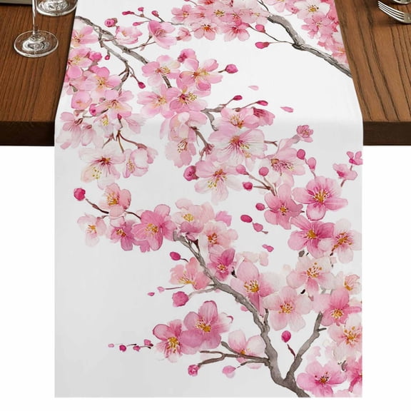 Table Runners 72 Inches Long Dress Scarves, Spring Peach Flowers Farmhouse Kitchen/Dining Table Runner, Coffee Tablerunners, Pink Botanical Floral Leaves Branch 14x72 Inch