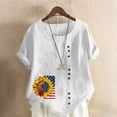 thumbnail image 2 of lcziwo Women Patriotic T Shirt Plus Size Linen Stars Stripes Short Sleeve Shirts Patriotic Graphic Memorial Summer Crew Neck T Shirt White L, 2 of 5