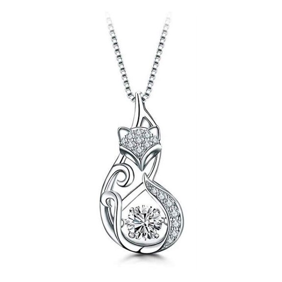 925 Sterling Silver Lovely Fox Cute Animal Pendant Necklace with 18" Silver Box Chain, Anniversary, Birthday, Christmas, Engagement, Graduation, Mother's Day, Valentine's Day Gift