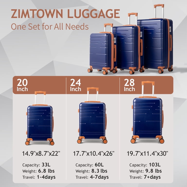 Zimtown 3-Piece Luggage Set, ABS Hardside, Navy Blue photo 3