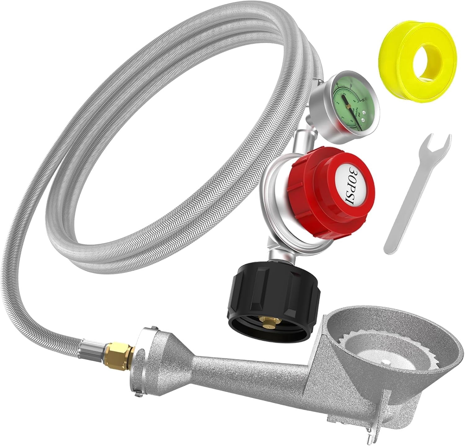 Jalzdieod 5FT High Pressure Propane Regulator Hose – 0-20PSI Adjustable, QCC1 Type-1 Connector, 3/8 Inch Female Flare, Rubber Hose, For Turkey Fryers, Grills, Heaters
