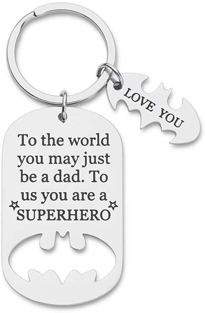 Dad Superman/Superhero Fathers day Personalised Wooden Keyring Grandad Daddy 