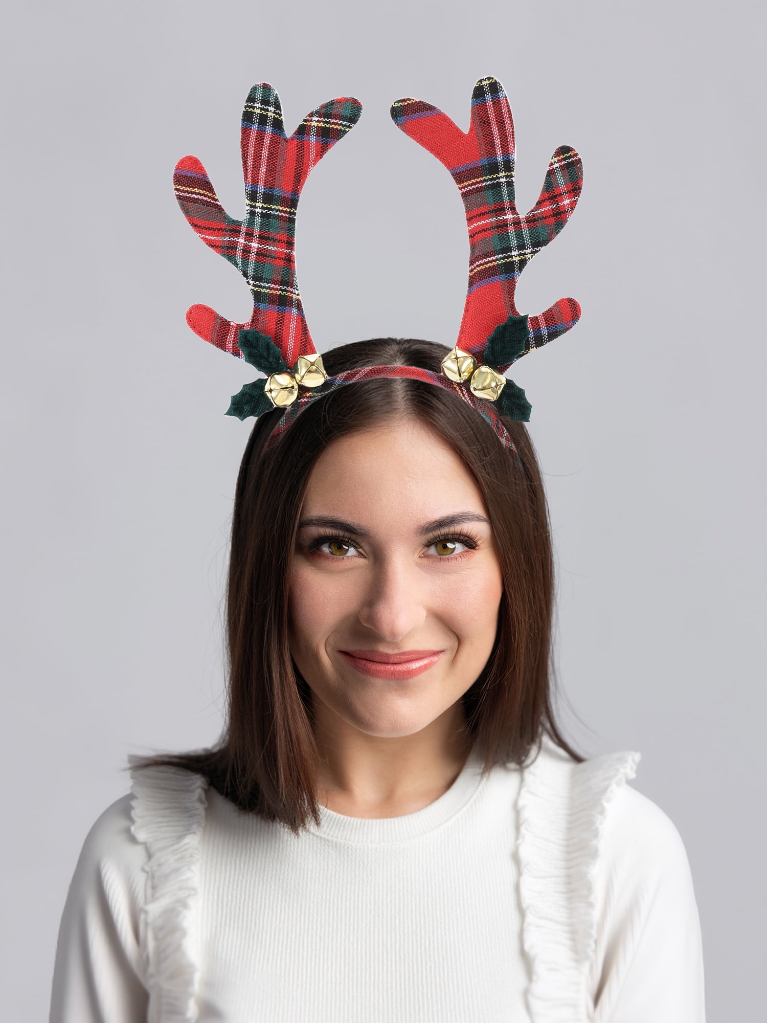 Holiday Time Red and Green Plaid Reindeer Antler Headbopper, 1 Piece