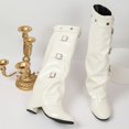 thumbnail image 4 of Women's Patent Leather Over The Knee Boots, Multi Buckle Slouch High Heel Boots, Pointed Toe Foldable Shaft Fashion Boots, 4 of 9