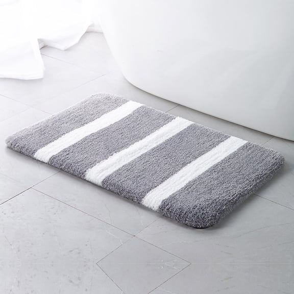 FUDAKUNA Soft Comfortable Plush Gray White Microfiber Bathroom Rugs Absorbent 16" x 24" Non-Slip Backing Bath Mats Machine Washable