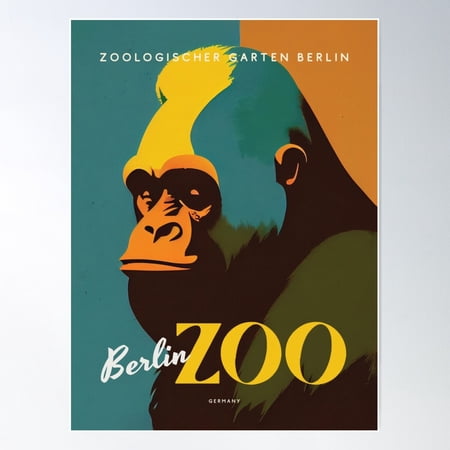Berlin Zoo Retro Gorilla Poster Bold Colorful Pop Art Poster Wall Art, Modern Wall Decor For Living Room Bedroom, 12x18 UNFRAMED