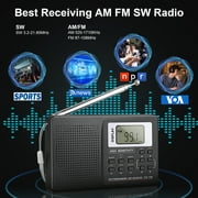Portable Radio, DISEN Digital Stereo Radio World Full Band Radio Receiver with Great Reception and Alarm Clock, Handheld Transistor Radio for Walking, Camping, Jogging, Black