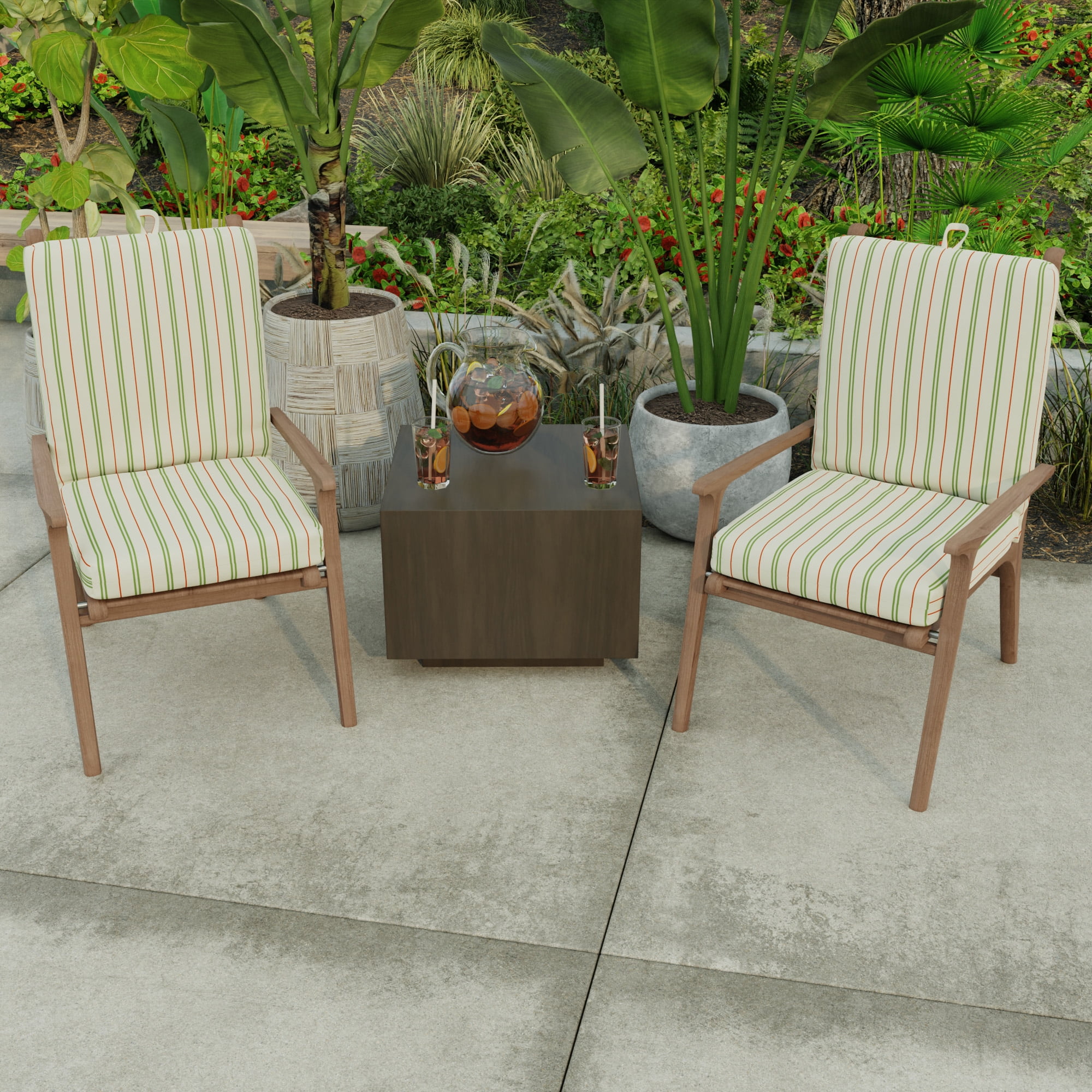 Jordan Manufacturing 44" x 21" Gallan Cedar Grey Stripe Rectangular Outdoor Chair Cushion with Ties and Hanger Loop