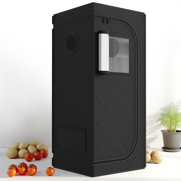 iPower 24"" x 24"" x 55"" Grow Tent with Observation Window, Hydroponic Water-Resistant Tent with Removable Floor Tray and Tool Bag, for Indoor Plant Seedling, Propagation, Blossom, Black