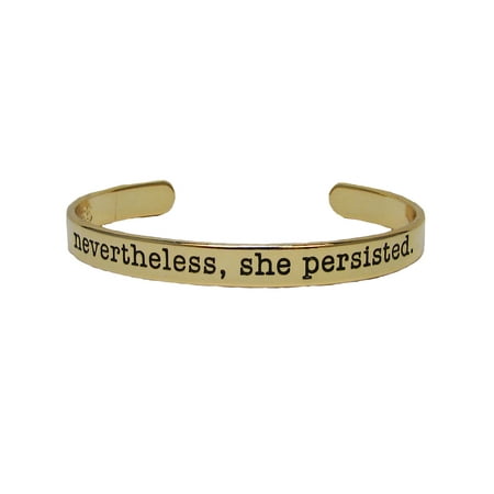 Gold Stackable Bangle - Nevertheless She Persisted Gold Plated Cuff Bangle Bracelet Inspirational Stackable Jewelry
