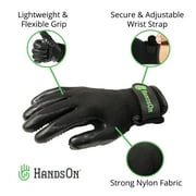 HandsOn Pet Grooming Gloves - Shedding, Bathing, Daily Grooming Gloves - Gentle Brush for Cats, Dogs, and Horses, Black Large