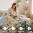 thumbnail image 4 of Flymme Floral Quilt Set Queen Size,3 Pieces Colorful Botanical Plants Pattern Bedspread Coverlet Set with 2 Pillowcases Soft Lightweight Bedding Set, 4 of 9