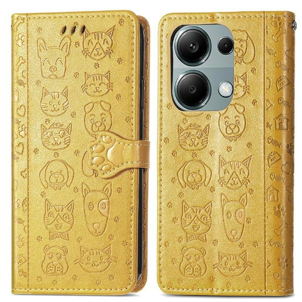 Funda Cartera FOXDOCK para Xiaomi Redmi Note 13 PRO 4G , Flip PU con Relieve de Gatos y Perros, Tarjetero y Soporte