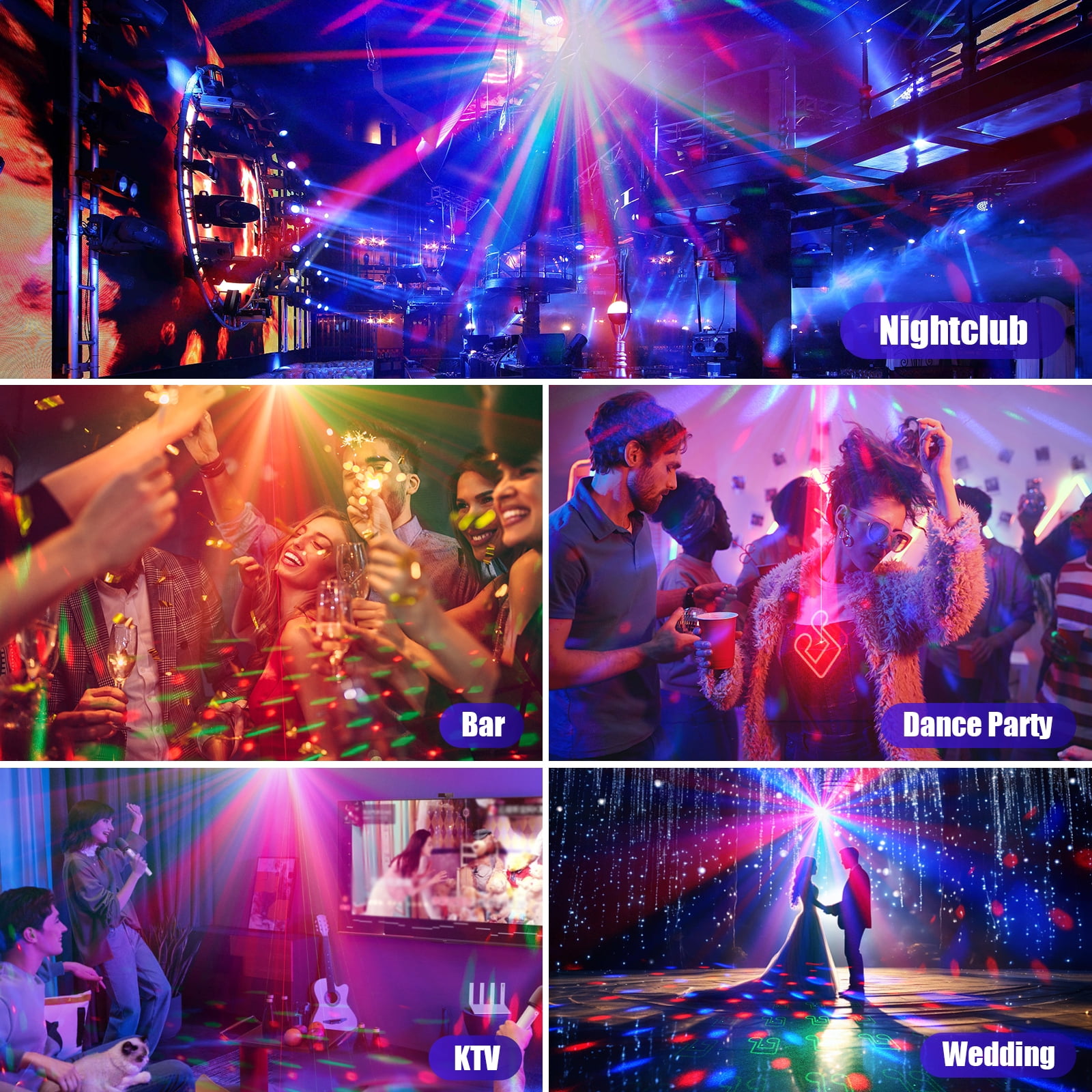 4-in-1 Disco Lights for Parties, DJ Lights with Disco Ball Light, RGB LED Party Lights with Sound Activated and Remote for Indoor Stage, Birthday and Christmas