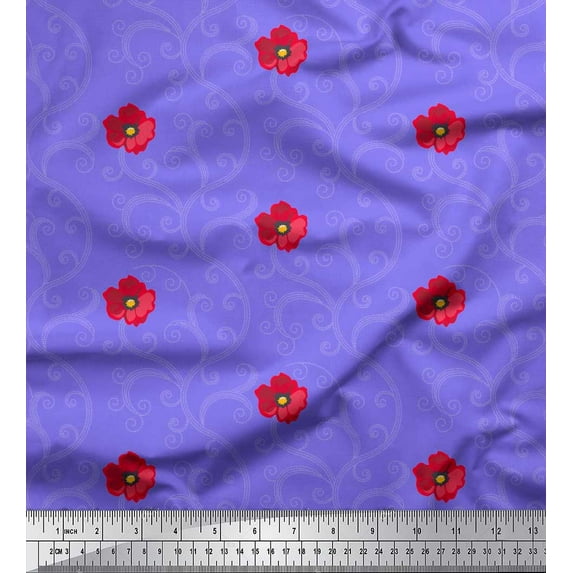 Soimoi Velvet Fabric Swirls & Floral Artistic Decor Fabric Printed Yard 58 Inch Wide