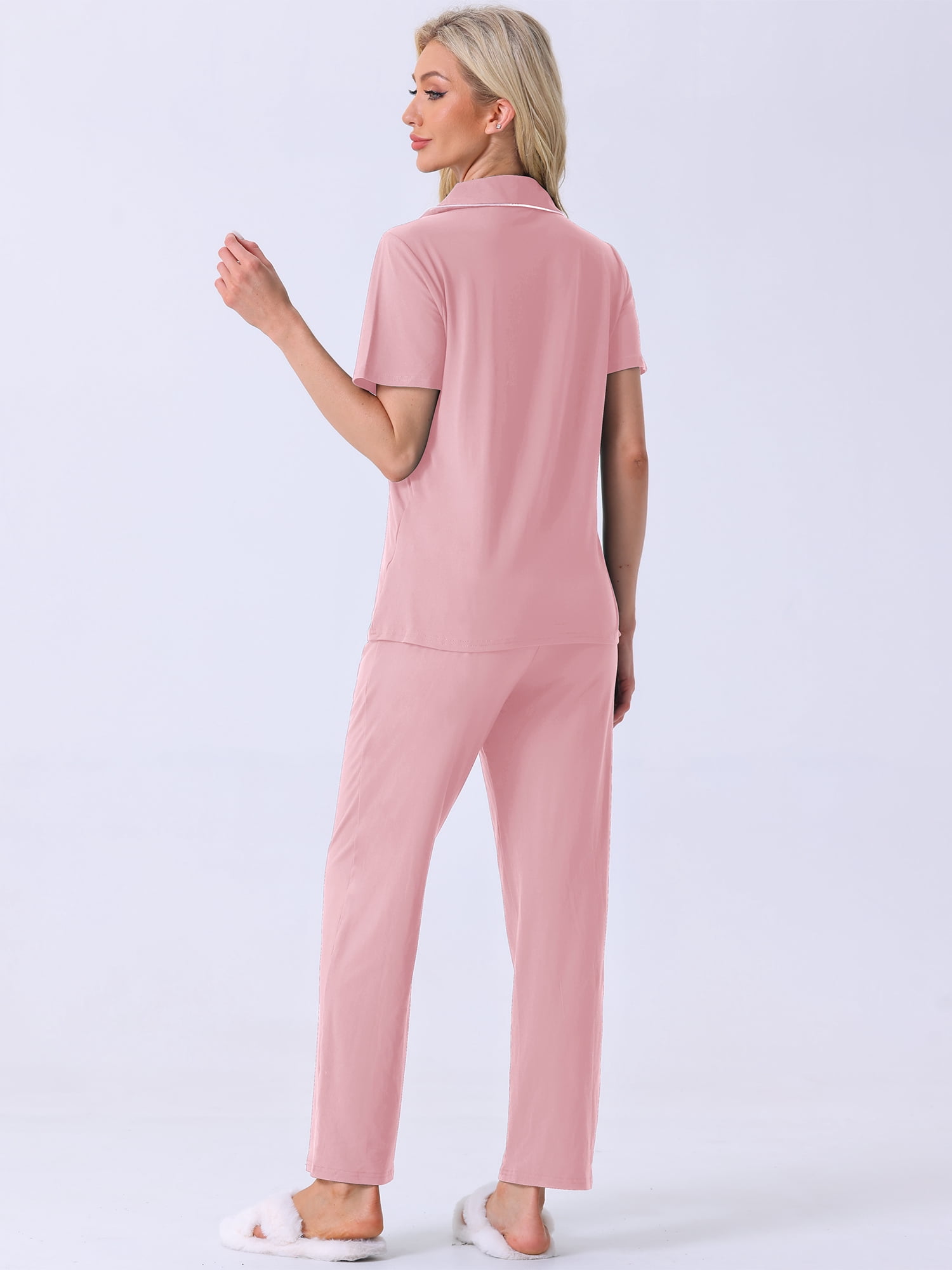 DARING DIVA Women's Pajama Set Button Down Soft Short Sleeve Long Pants 2XL Grey Pink