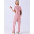 thumbnail image 4 of DARING DIVA Women's Pajama Set Button Down Soft Short Sleeve Long Pants 2XL Grey Pink, 4 of 7