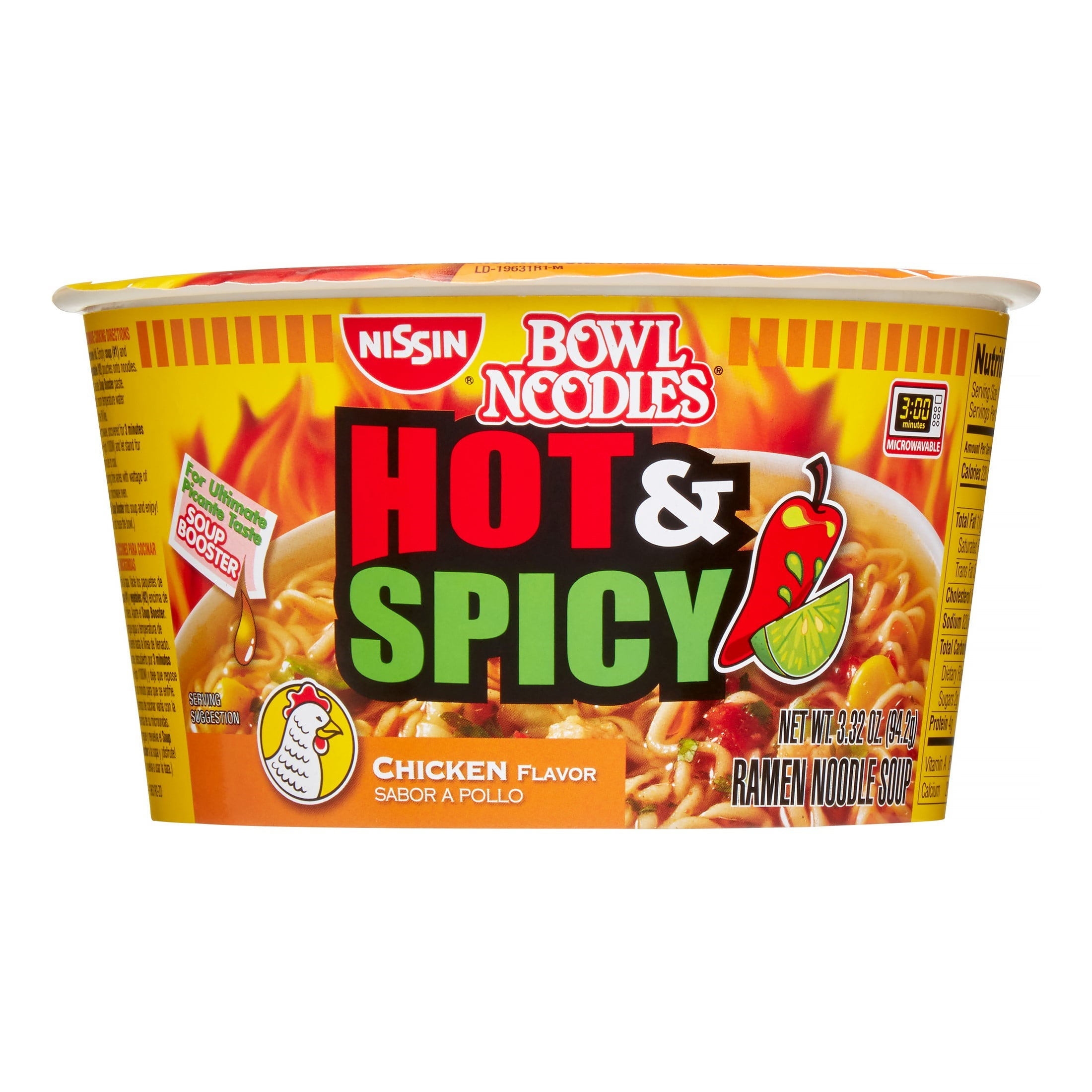 Nissin Hot & Spicy Bowl Noodles, Chicken, 3.32 Oz