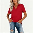 thumbnail image 5 of Trendy V Neck Polo Shirts Women'S Short Sleeve Summer Business Casual Collared Tees,Red S, 5 of 6