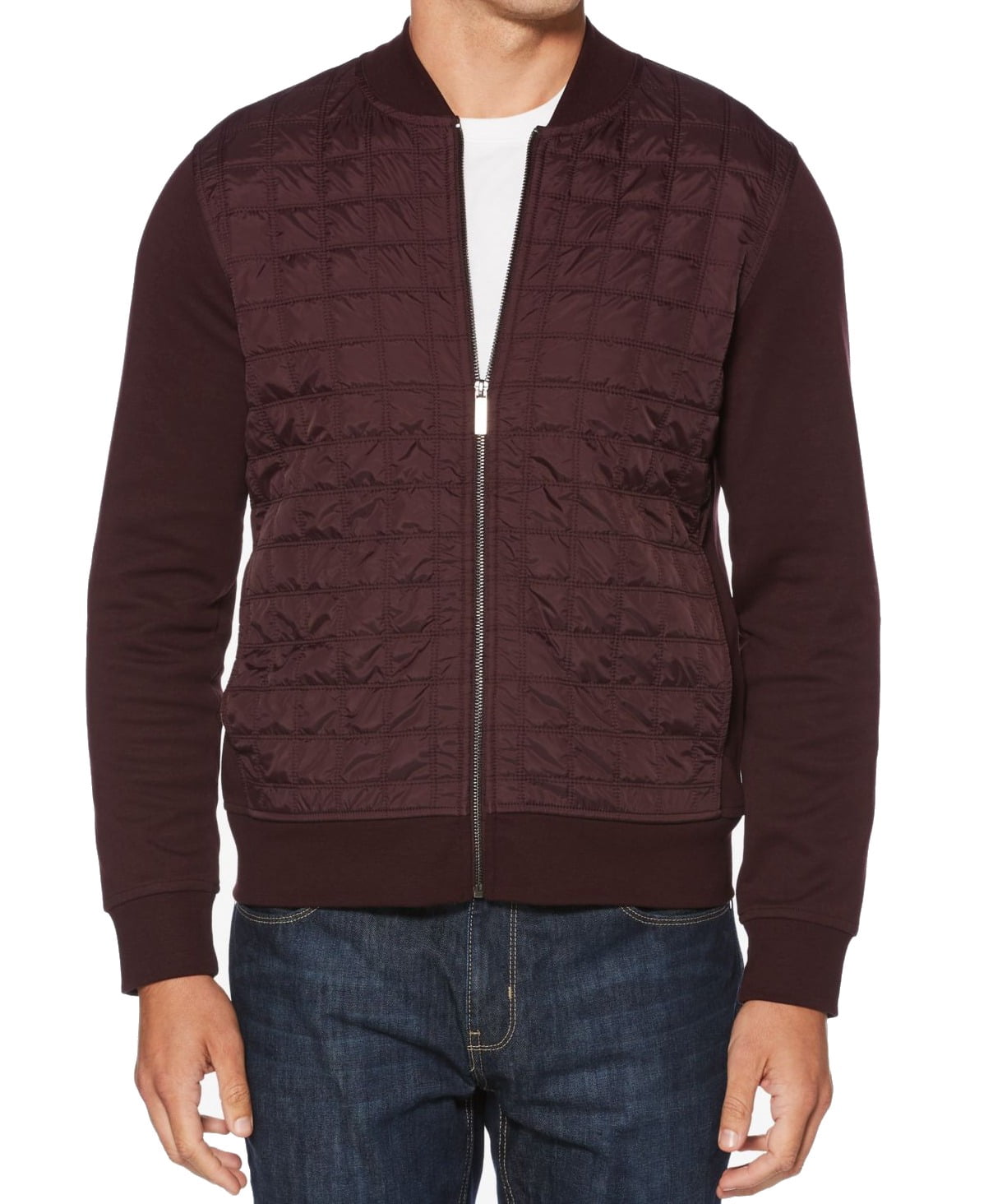 Perry Ellis Red Mens Full Zip Quilted Ponte Knit Jacket 89 XL