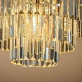 thumbnail image 5 of 6-Lights Mid-Century Modern Satin Nickel 3-Tier Round Fringe Crystal Chandelier, 5 of 9